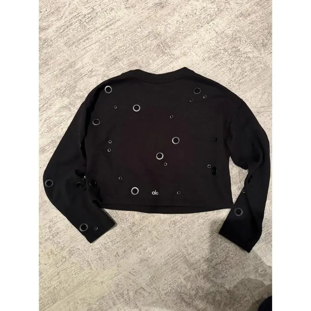 Alo Yoga Black Cadence Cropped Sweatshirt with Grommets sz XS